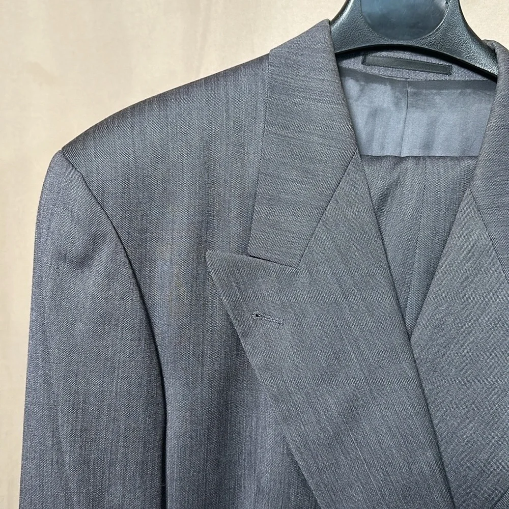 Vintage Hugo Boss Charcoal Grey Chicago Suit Virgin Wool Size N/A PTP 23 - Picture 3 of 9